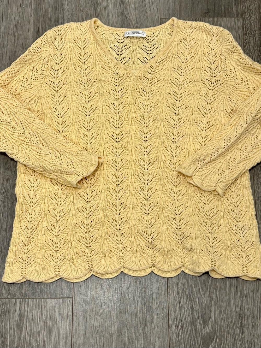 Vintage northern reflections Yellow Open-Knit V-Neck Sweater
